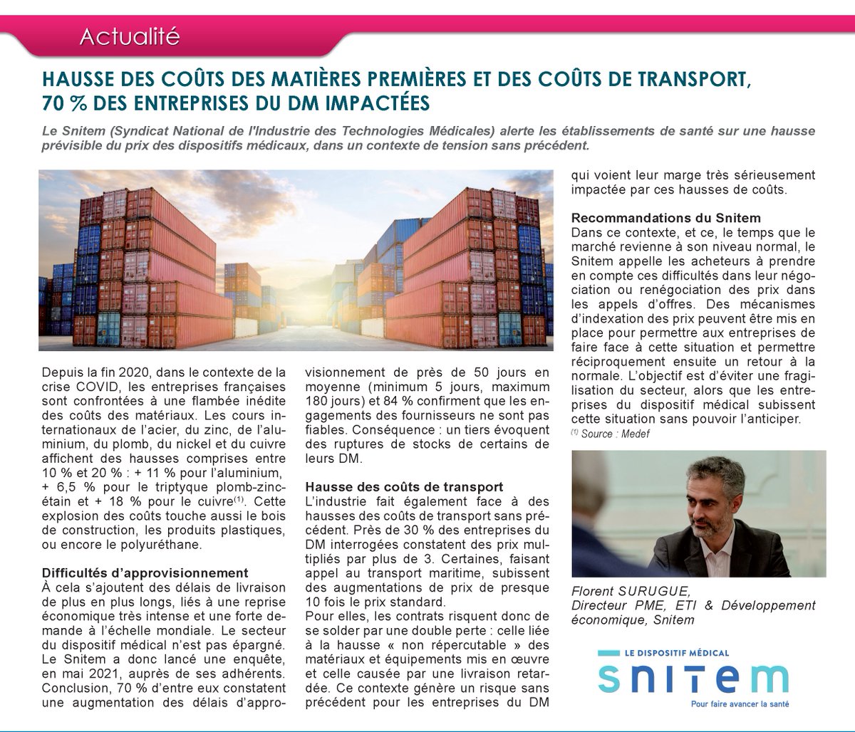 SnitemDM's tweet image. La hausse du prix des matières premières est une réalité dans tous les secteurs, y compris dans la santé et plus particulièrement dans le secteur du #dispositifmedical.
#Helpévia a ouvert ses colonnes au Snitem.
#sante #penurie @FSurugue @SophieTabouelle 
Petit point ⤵️