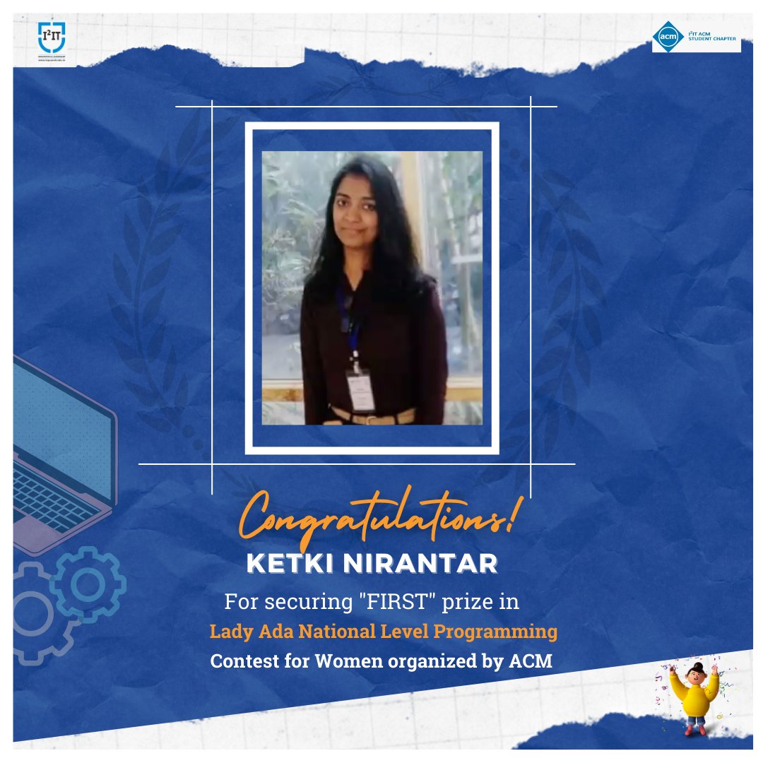 AcmI2it's tweet photo. One of our students from BE Comp @Ketki_19 secured first prize in the Lady Ada National Level Programming Contest for Women by ACM. She received 15000/- prize money with the certificate. 
Let's congratulate her on her achievement!!

@Indiaacm @ISquareIT #acm #i2it #acmindia https://t.co/V7nsPdckGP