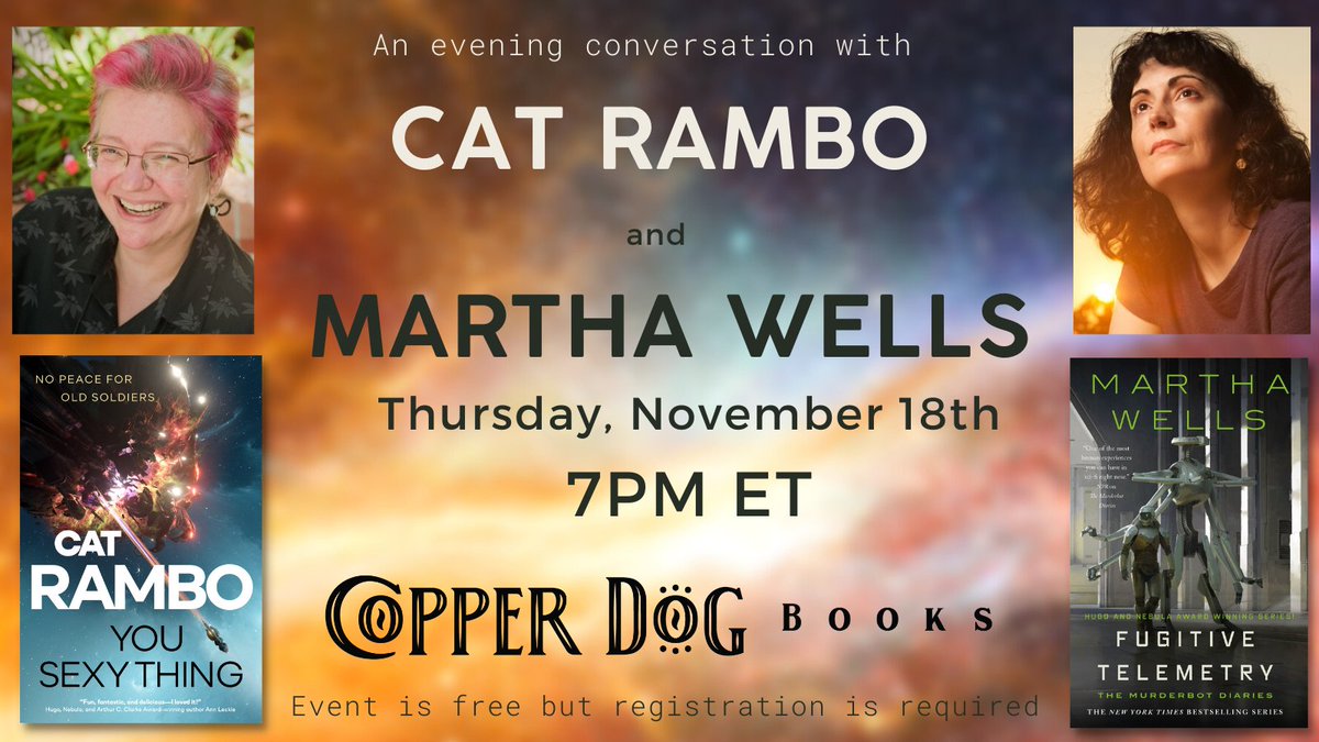 torbooks's tweet photo. #TONIGHT: Get ready... (#YouSexyThing) is in conversation with @marthawells1 (#FugitiveTelemetry, @TorDotComPub) at 7 PM ET via @copperdogbooks! Sign up here.
https://t.co/6IhMb8G14P https://t.co/rvn8QpiBwQ