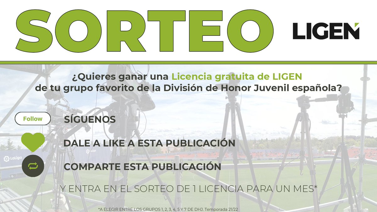 LIGEN_ES's tweet photo. 💥¡¡¡SORTEO!!!💥

📹Consigue una licencia @LIGEN_ES para la DHJ!
1⃣MES (Diciembre)
1⃣GRUPO (a elegir)

🔥Qué hacer?

➡️Síguenos (si aún no lo haces)
❤️LIKE a esta publicación
🔃 RT del Tweet

📅Hasta el domingo 21/11/21
⌛️23:59 horas

🏟️⚽️ Y a disfrutar del fútbol! https://t.co/1ig7BnTot9
