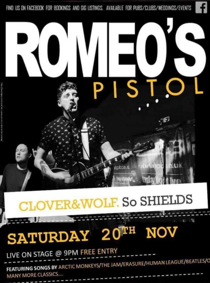 CloverWolf6's tweet photo. Pop these dates in your diary for this weekends amazing line up of bands:

Friday 19th November
🎶JUSTUZFOR🎶 @justuzfor @8pm

Saturday 20th November
🎶ROMEOS PISTOL🎶 @9PM

Sunday 21st November
🎶RACHEL CROOKS🎶 @2pm

#supportlocalbands #livemusic #southshields https://t.co/VJlsiIIWW2