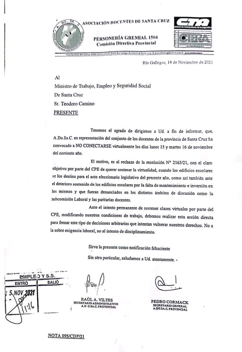 AdosacG's tweet photo. ✅Presentación que se hizo al Ministerio de Trabajo de Santa Cruz, en el día de ayer mediante correo electrónico oficial. Y en el día de hoy por mesa de entrada del mencionado Ministerio.
La lucha continúa... https://t.co/BKbn7dvyV9