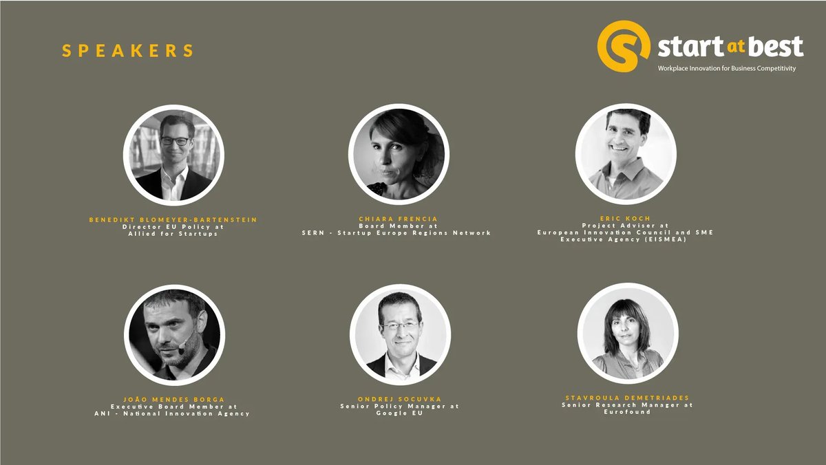 📅 23 November 2021
⏰ 10:00 CET
📍 <a href="/PressClubBXLEU/">Press Club Brussels Europe</a> 
📢 One week to go for the <a href="/StartatBest/">Start at Best</a> Final Event! We invited speakers from @AlliedforStartups, <a href="/EU_EISMEA/">EISMEA</a>, ANI, <a href="/googleeurope/">Google Europe</a>, and <a href="/eurofound/">Eurofound</a>. 
Register to the event here 👉 buff.ly/30rZhAJ
#workplaceinnovation #event