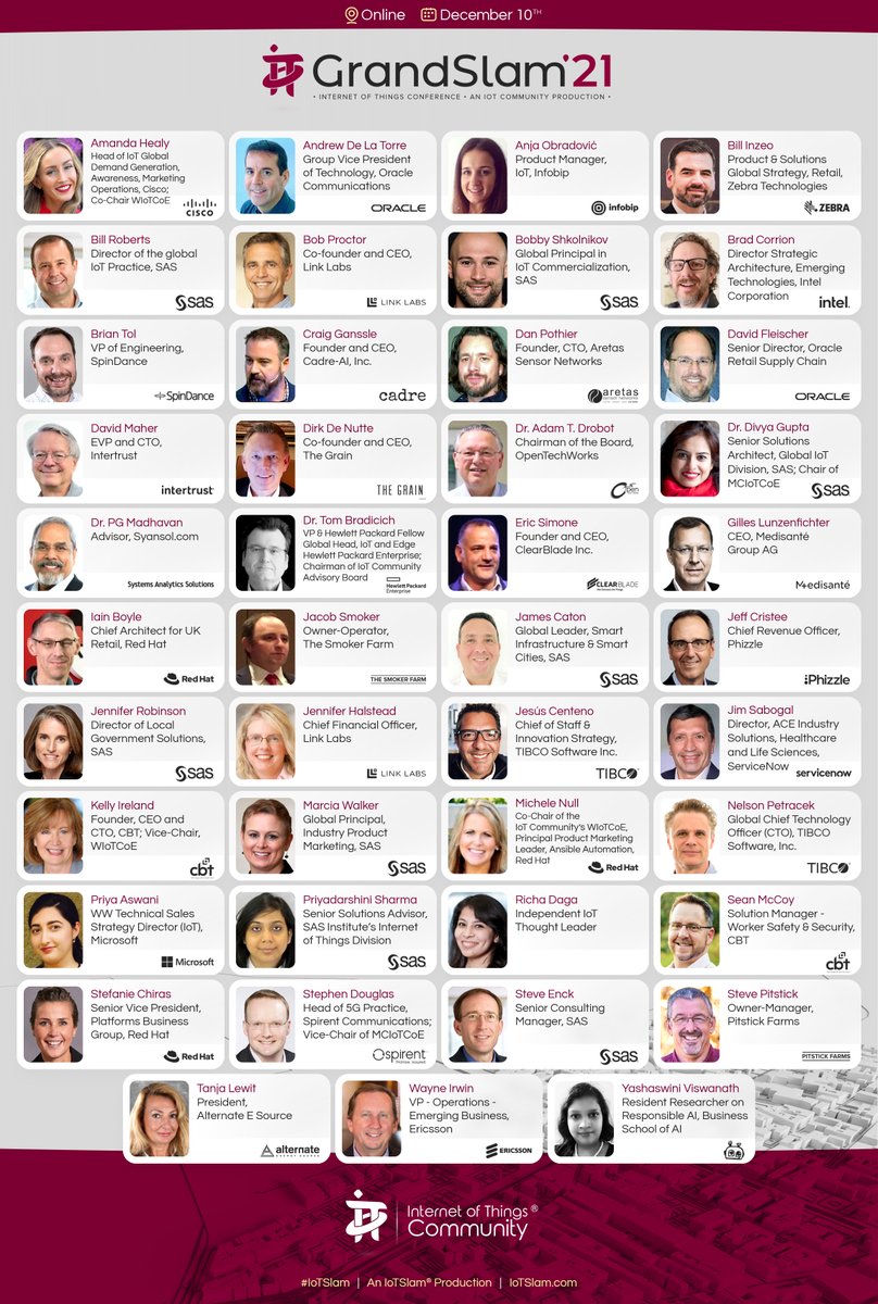 The IoT Community Announces the agenda for it’s IoT Grand Slam 2021 Conference - IoT Slam XVII, Commencing December 10th, Online, FREE

Elite IoT thought leaders and practitioners to convene online on December 10th for the fourth time this year at the IoT industry’s premier event, now in its seventeenth edition

Conference scope will include how IoT is being used in Food production, enabling sustainability and meeting rising demand