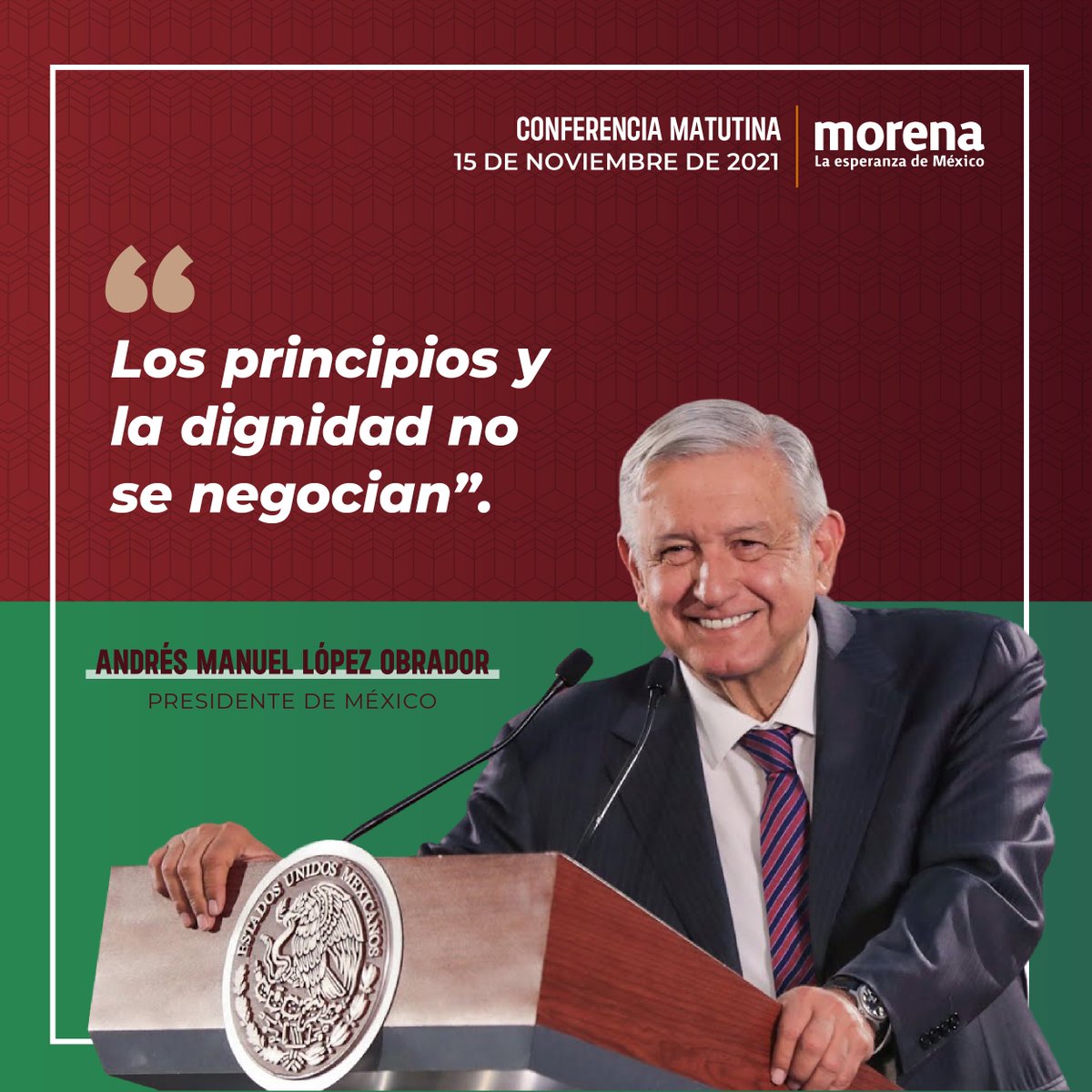 PartidoMorenaMx's tweet photo. Nuestras convicciones y principios no están en venta. Estamos construyendo un país más justo y no vamos a renunciar a la lucha. https://t.co/pcSTeIdXD2