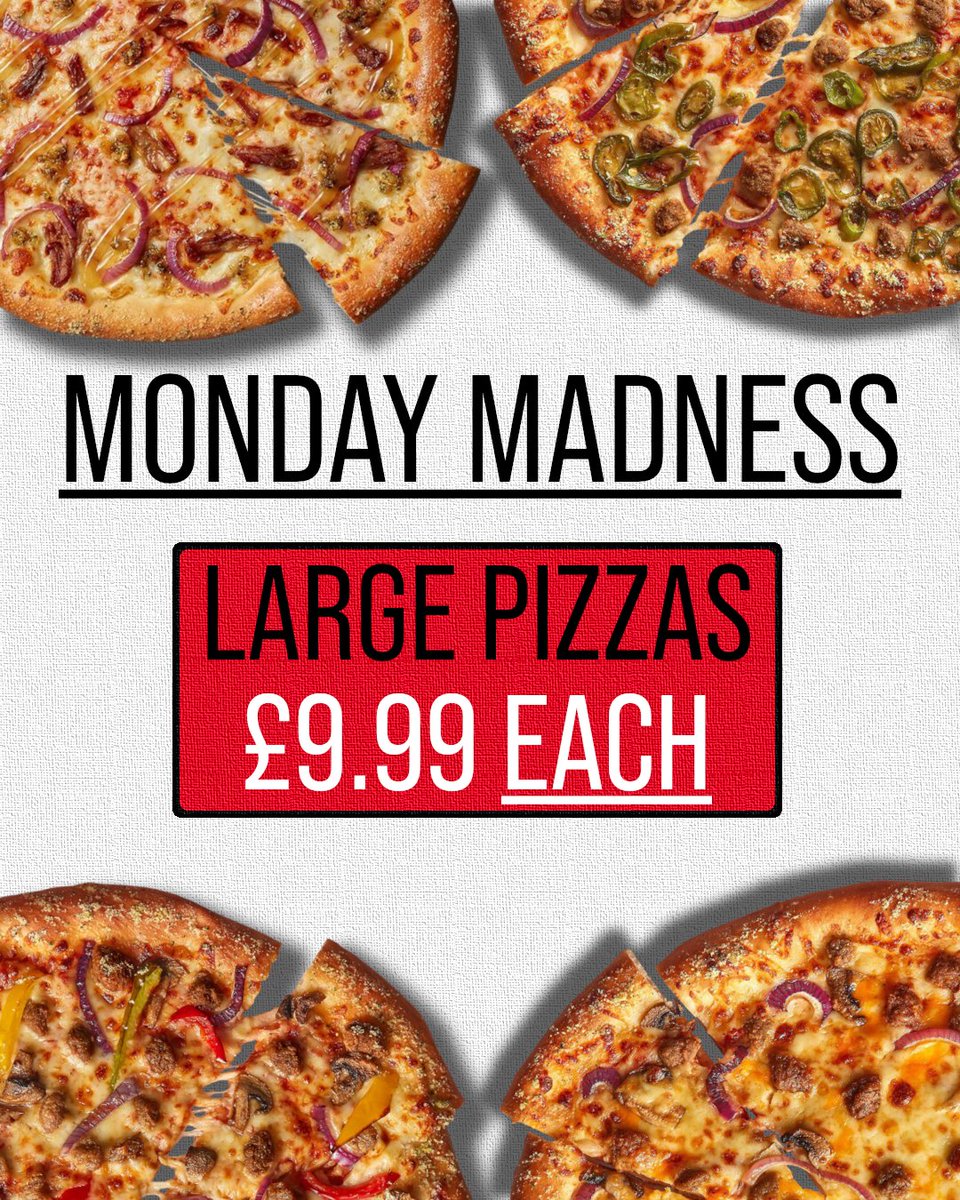 It's time for #MondayMadness again at Pizza Hut 🍕🍕🍕

Grab any Large Pizza on our menu for just £9.99 today!

That includes the new Hog Roast Pizza!

Order online at: pizzahut.co.uk

#mondaymotivation #pizzahut #pizzadelivery #neath #PortTalbot