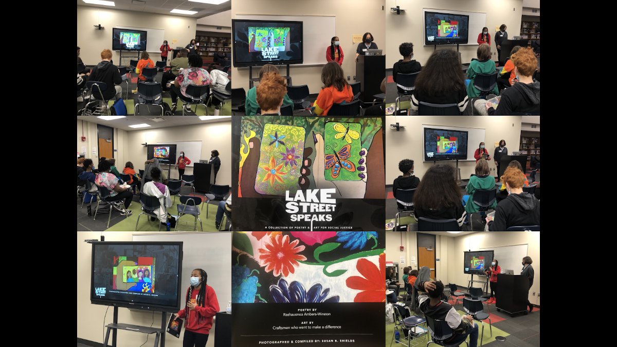 On Friday Franklin had two community visitors come speak to the 6th Grade. Rashauenea Ambers-Winston, a young northside poet, and Susan Shields a local artist and entrepreneur, shared the artwork created in Lake Street Speaks.
lakestreetspeaks.com