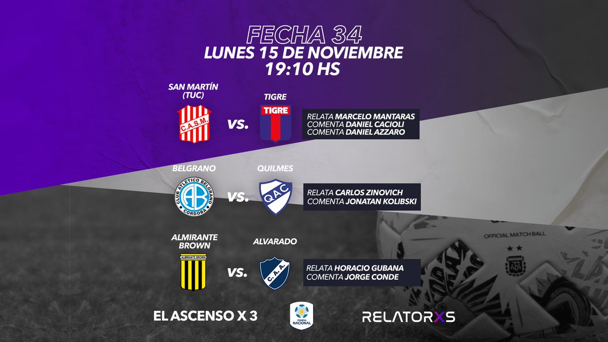 ElAscensox3's tweet photo. 🟥HOY Lunes
🕓 19 hs

✅#SanmartinTUC 🆚 #Tigre
✅#Belgrano 🆚 #Quilmes
✅#AlmiranteBrown🆚 #Alvarado

📲Escuchalo por @Relatoresconvos 
🖥️https://t.co/30QjvUgmFF

👤@DanielCacioli https://t.co/HTmXI7LGkP