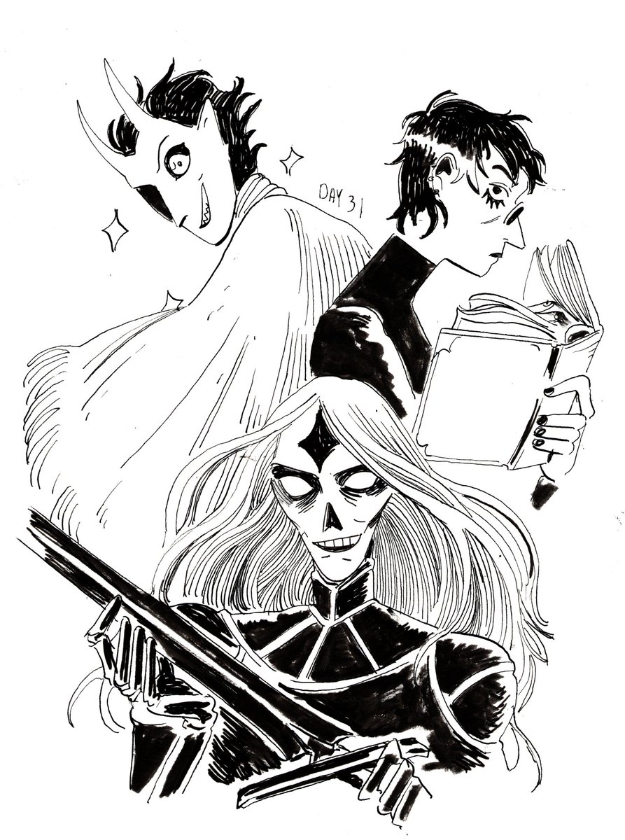 Day 31
Once upon a time, there was a stalwart Knight, a tricky Devil, and a wise Witch who swore to stick together and protect a village as long as they all lived.
 From then, till now, and forevermore. 