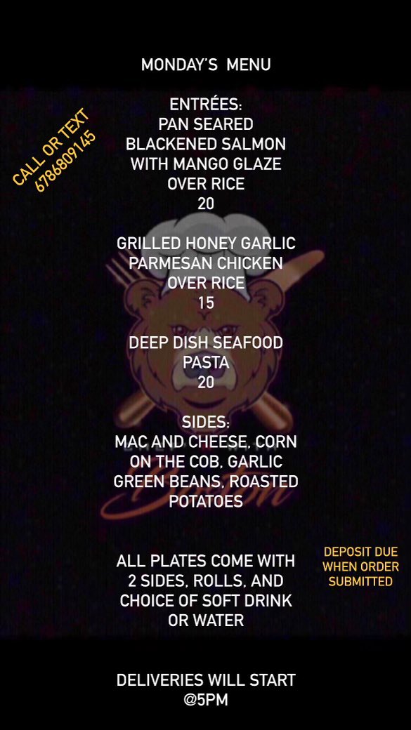 Boss_ton24's tweet photo. Don’t miss out! Tonight's dinner menu is available. To order call or text @6786809145 and let @chefnwitboston take care of your dinner tonight!!!! #eatnwithboston #dinner #deliver #foodporn #dinners #atlanta #deliveries #homecooked #foodporn #food #personalchef #cheflife https://t.co/1TM9cceneL