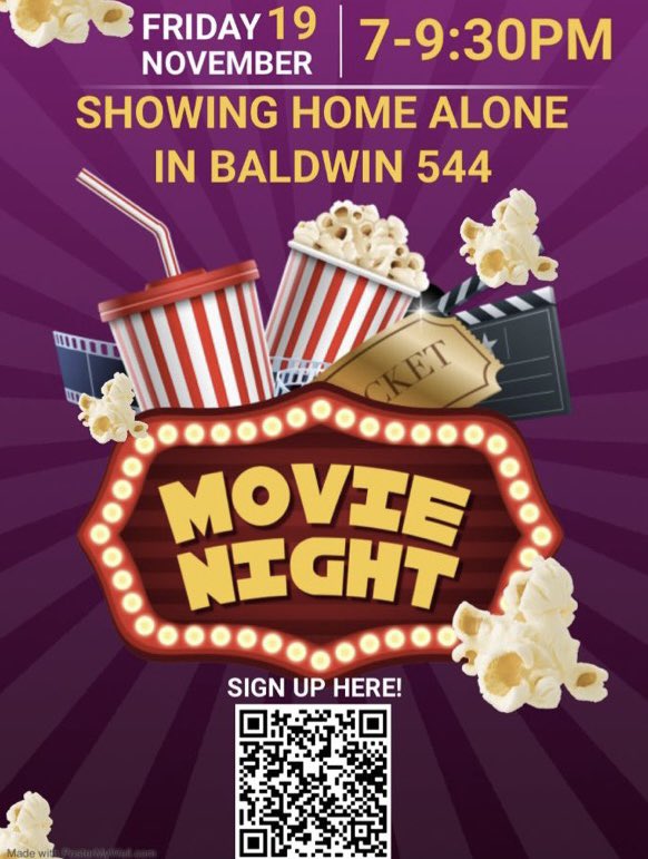 Let’s kick back and relax together with a movie! Join us for our last social event of the semester this Friday 🎥