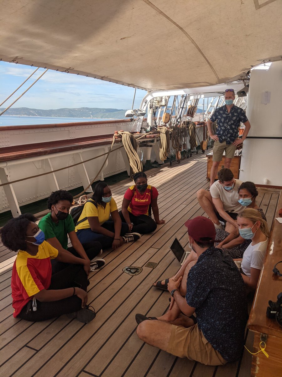 Have been on board #statsraadlehmkuhl for one week now. Today in port in Jamaica our #SDG313 students are teaching local high schoolers about marine resource management. Such great conversations! #oneoceanexpedition