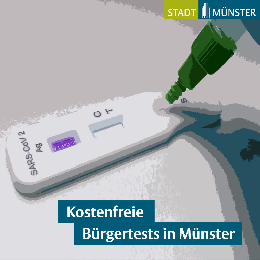 muenster_de's tweet photo. Kostenfreie Testungen auf das Coronavirus sind wieder möglich – alle asymptomatischen Personen haben nun mindestens einmal wöchentlich Anspruch auf einen PoC-Antigen-Test.  Alle Teststationen finden sich unter https://t.co/pGey5NzDei https://t.co/IvfKQ1dGfk