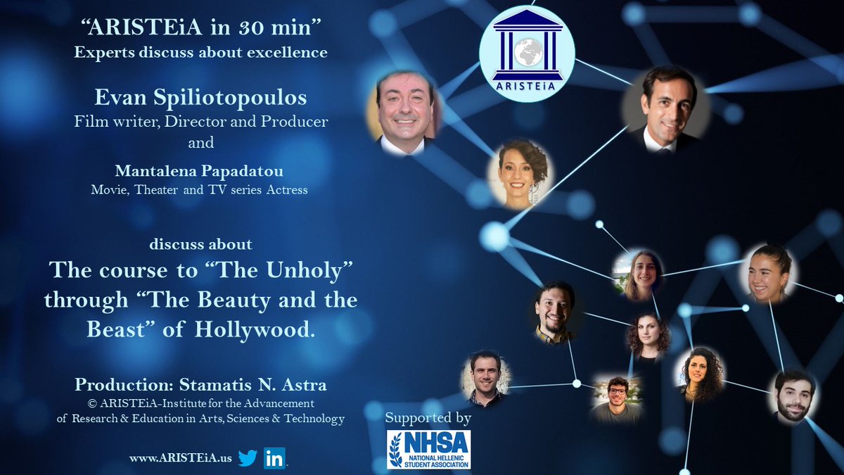 <a href="/Aristeia_US/">ARISTEiA</a> in 30 min November podcast: Evan Spiliotopoulos -film writer, director and producer-, discusses w/ Mantalena Papadatou - movie, theater and tv series actress-, about The course to "The Unholy" through "The Beauty and the Beast" of Holywood bit.ly/30oF9Ql