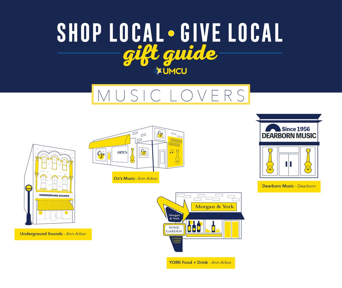 UMCreditUnion's tweet photo. Need the perfect gift for your music lover? Whether it’s listening to music, playing an instrument, or upgrading to the latest equipment, these #ShopLocalGiveLocal businesses can lend an ear to help you cross any music buff off your holiday shopping list! 🎶 #UMCUGiftGuide https://t.co/leIGcMPnMk