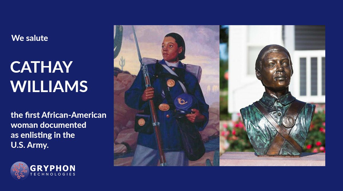GryphonTechInc's tweet photo. On this day in 1866, Cathay Williams became the first documented African American woman to enlist in @USArmy. We honor her legacy and all those who have followed in her footsteps. Learn more about her: https://t.co/IeOjb26zbU https://t.co/dNj3EU9Owb