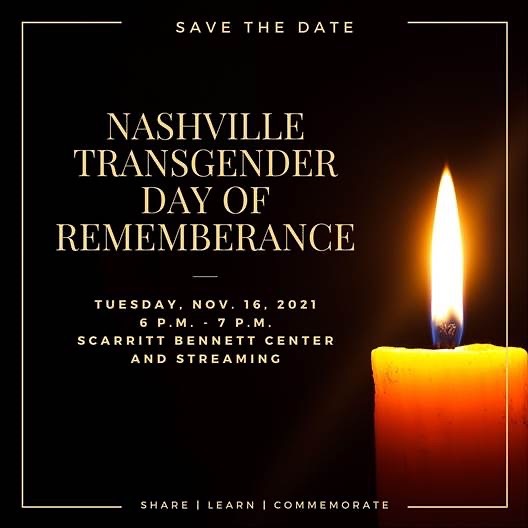 Since 1999, Transgender Day of Remembrance brings attention to the continued violence endured by the transgender community + its resilience.  
This year’s service for the Nashville community will take place *tomorrow* Nov. 16th from 6-7pm 

More info at hubs.li/H0_cpwn0