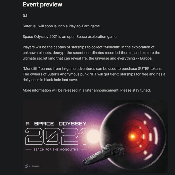 $SUTER launching play2earn game!
Huge NFT bonuses!