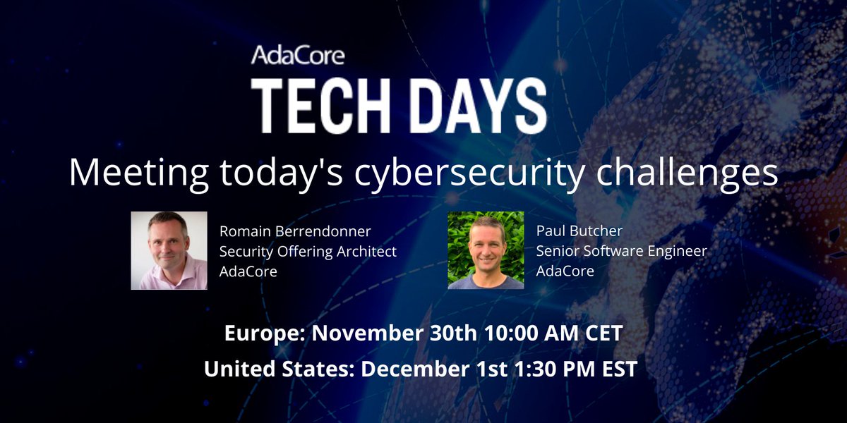 AdaCoreCompany's tweet image. Join the presentation "Meeting today's cybersecurity challenges" at the #AdaCoreTechDays 2021! Register today:
adacore.com/techdays #cybersecurity #fuzzing