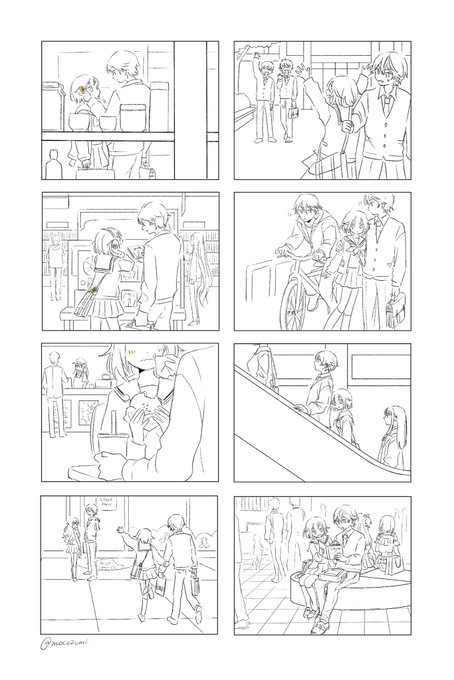 司えむ☺️展示の漫画、もともとはこの8コマで完結して色塗ってツイッターにのせようとして結局諦めてラフの墓場に眠ってました😴今度何か長いの描くときはもう少し計画的にやります…😭✍️ 