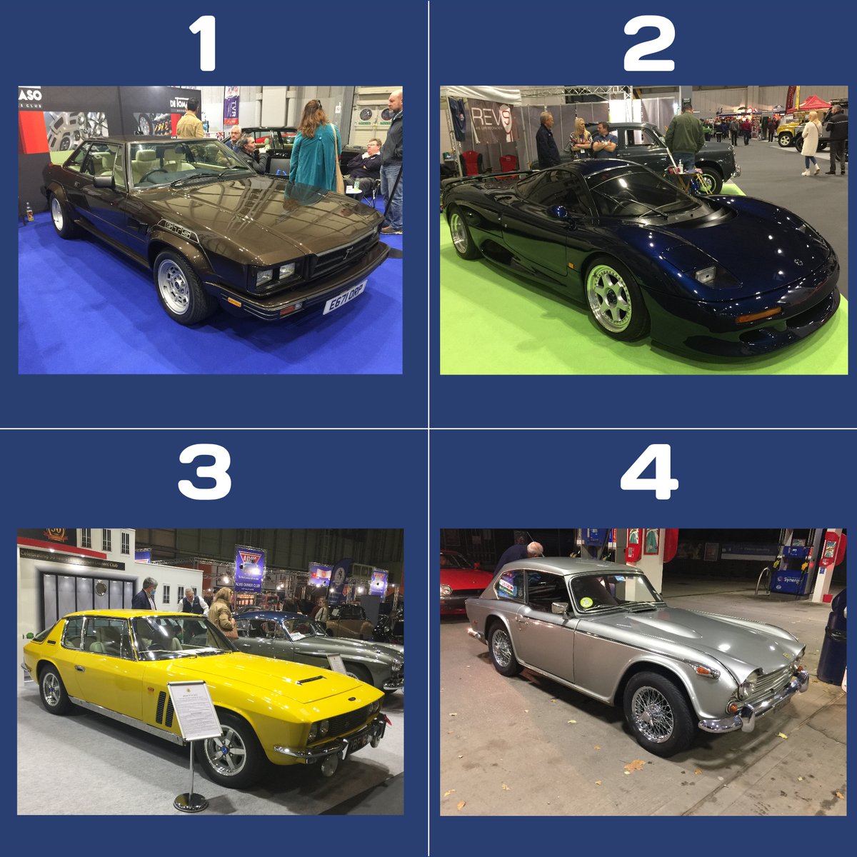 Put these 4 in the Correct Order Match my selection and you could get an EB Goody Bag (Inc #Woggle) @ClassicMotorNEC @JDHTCollection @_detomaso @TriumphSSixClub @JensenOwners @CandSCmagazine