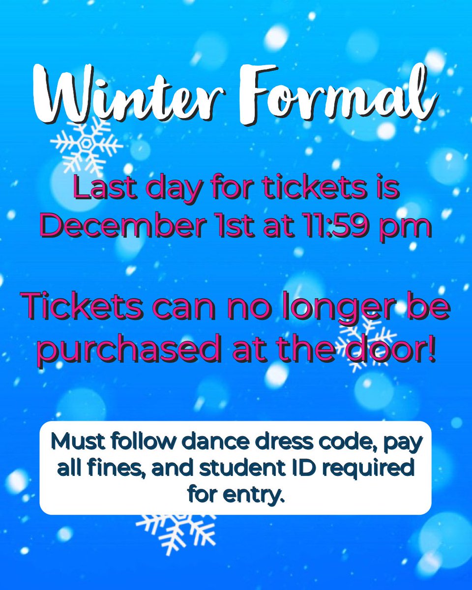 The Winter Formal is December 4th! The link for tickets is in our bio, make sure to get them by December 1st! 💙🤍