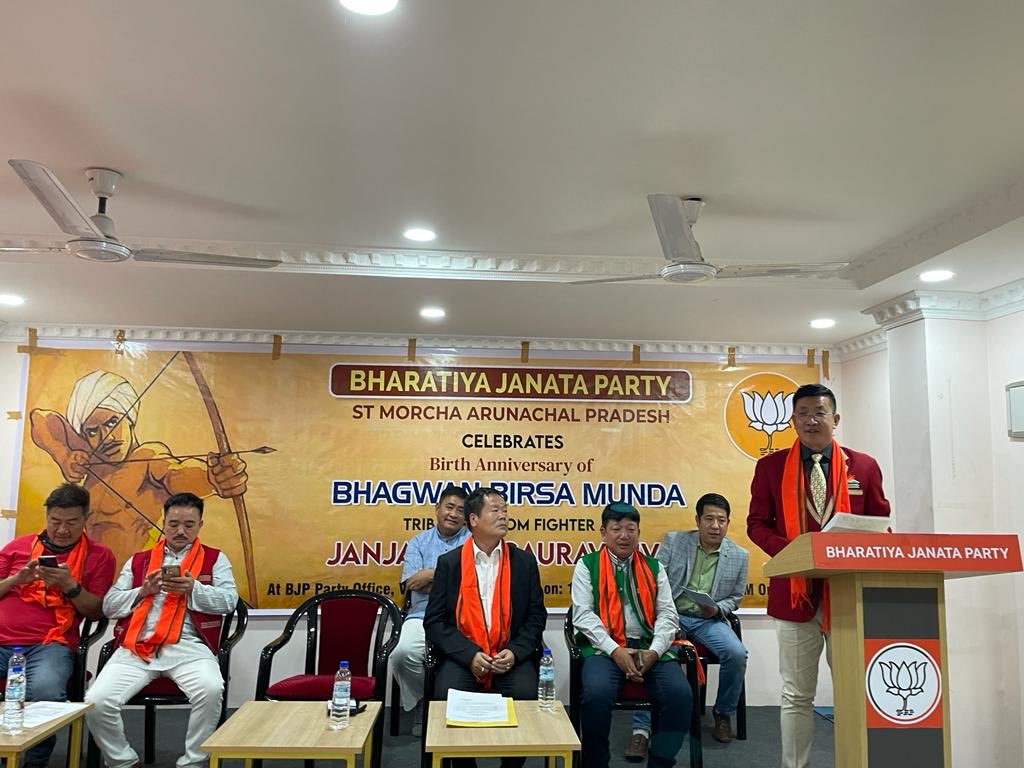 NakapNalo2's tweet photo. Have a privilege to attend the birth anniversary of Bhagwan Birsa Munda, the great freedom fighter and tribal leader of India. The programme was organised by State Schedule Tribe Morcha of Arunachal Pradesh at Party office. https://t.co/qhzFtAiNeO