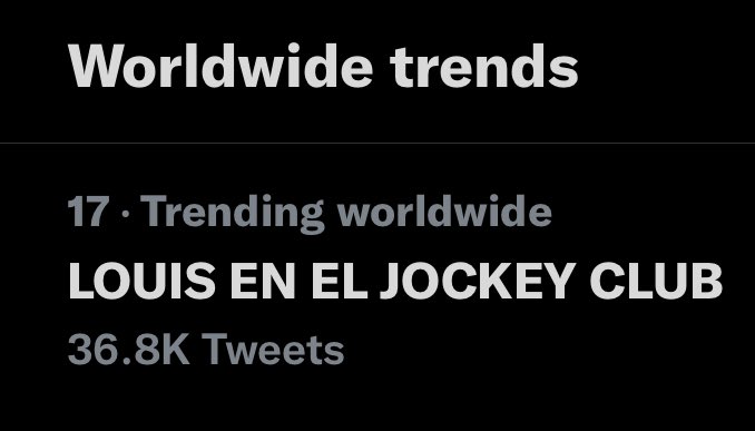 HLDPromo's tweet photo. 📈| 'LOUIS EN EL JOCKEY CLUB' is trending at #17 Worldwide! https://t.co/IOSgxMVYGp