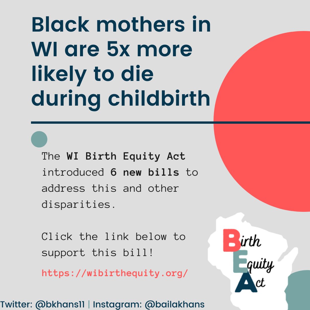 bkhans11's tweet image. The WI Birth Equity Act aims to address maternal and child health disparities. Visit the link below to learn more and take action today!

wibirthequity.org 

@RepStubbs @StateSenLaTonya @healthywomenWI @wisc_aph

#HealthEquity #MPH791 #Wisconsin