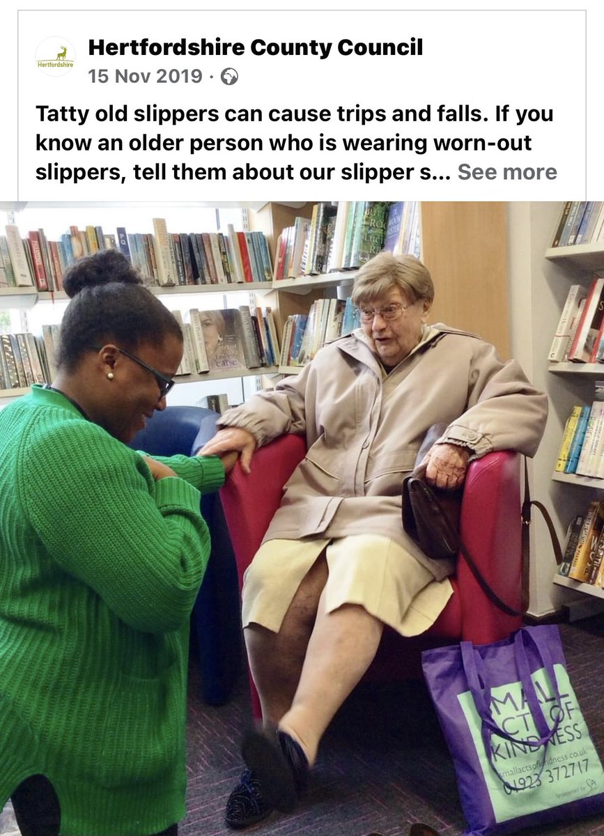 Awww 2 years ago things were so different. I really enjoyed taking part in the #SlipperSwap This lady was such a sweetheart she travelled so far on her mobility scooter for her slippers ❤️ @hertscc @HertsACS @HertsLibraries @smallkindact #OccupationalTherapist #Fallsprevention