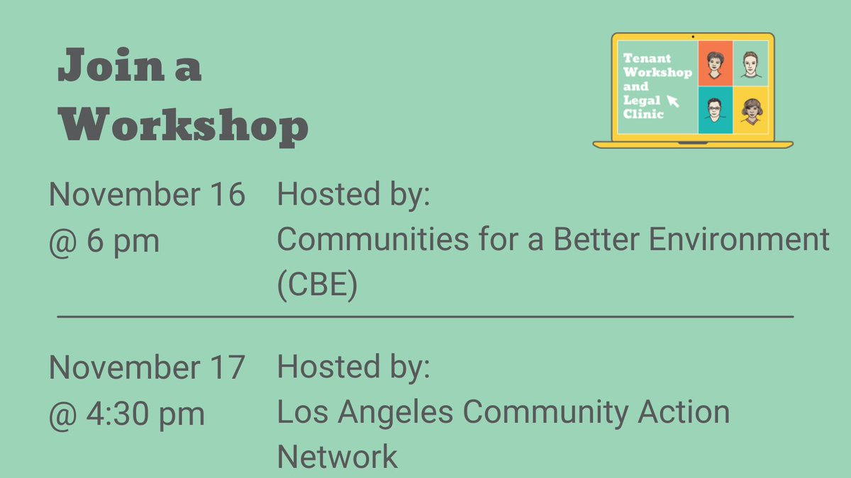 stayhousedla's tweet photo. This week we have several workshops on tenants’ rights and protections. Find a workshop and register on our website https://t.co/NPajwiZdjK to learn more about what you can do to stay housed. https://t.co/jb2gbq7nnm