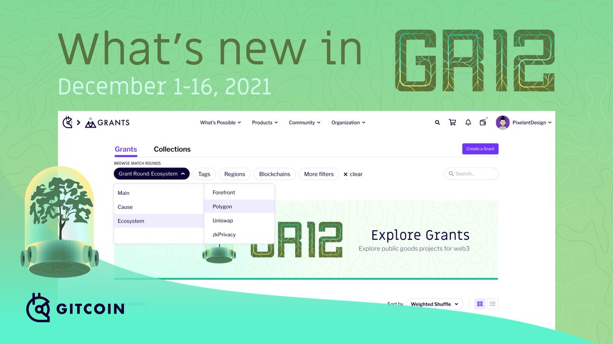 pixelant's tweet image. Get ready for the biggest public goods funding event of the quarter! We’re updating @gitcoin Grants to make it easy for you to find and fund the projects that are meaningful to you! We’ll be highlighting two new match rounds: causes and ecosystems. What ya think? DMs are open!