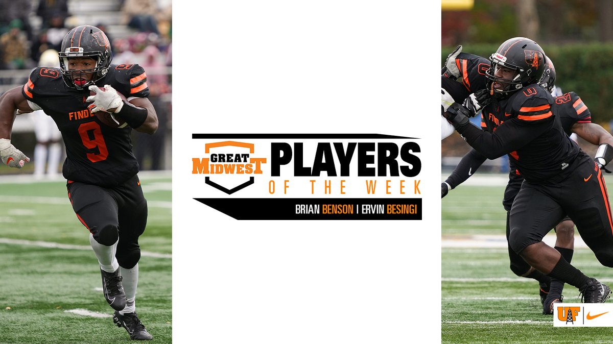 FindlayOilers's tweet photo. Brian Benson and Ervin Besingi have been named G-MAC Players of the Week after helping guide the Oilers to a win in Saturday's conference championship against Tiffin.

🏈: https://t.co/yex4s6wLxH https://t.co/d5MtcMD3kI