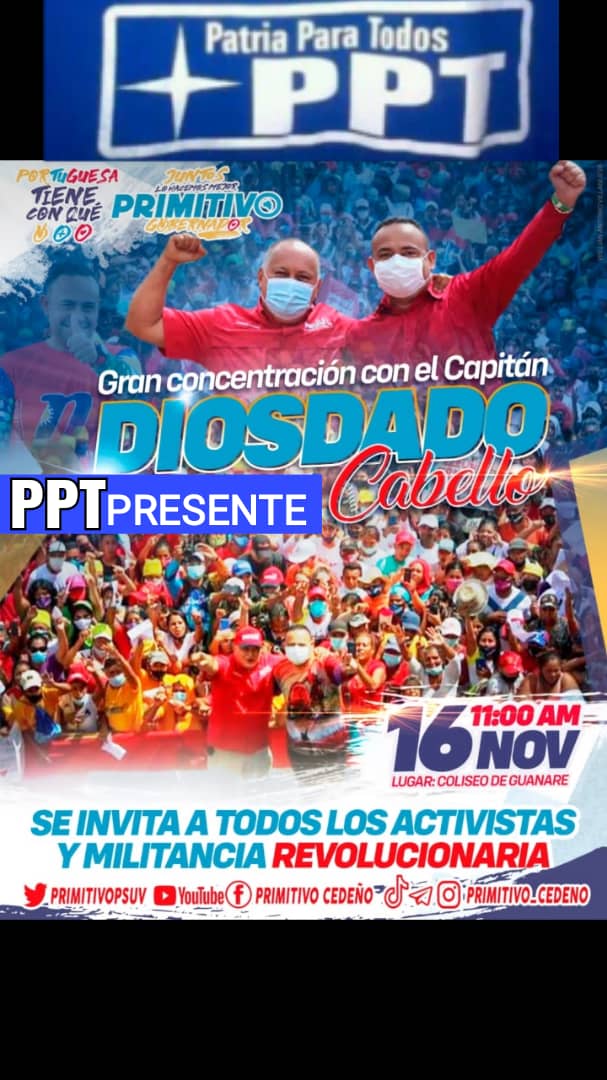 Mañana con <a href="/dcabellor/">Diosdado Cabello R</a> y <a href="/PrimitivoPsuv/">Antonio Primitivo Cedeño</a> porque #PortuguesaTieneConQue #CaminosDeLibertad
#FILVEN2021VictoriaCultural
#ContraElBloqueoMásEficiencia <a href="/beatrizbarraez/">PPTPortuguesaOficial</a> <a href="/PPTIleniMedina/">Ilenia Medina</a> <a href="/PPTNoserinde/">Venezuela país de paz</a> @JPerezAlejo <a href="/NicolasMaduro/">Nicolás Maduro</a> <a href="/taniapsuv/">Tania Valentina Díaz</a> <a href="/drodriven2/">Delcy Rodríguez</a> <a href="/Taniatabares17/">#VolverAChávez 👉✌️🇻🇪</a> <a href="/PPTAraure_/">PPT Araure Portuguesa</a>