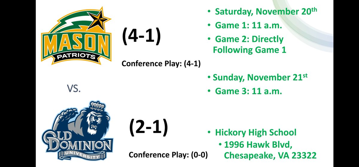 GMUClubBaseball's tweet photo. It's GAME WEEK!! Your Patriots look to end the Fall season on a high note, as we travel to Norfolk to take on the Mighty Monarchs of ODU! Game details can be found below! #roadtokansas 
@GMUClubSports @GeorgeMasonRec https://t.co/jtNQgFaT5x