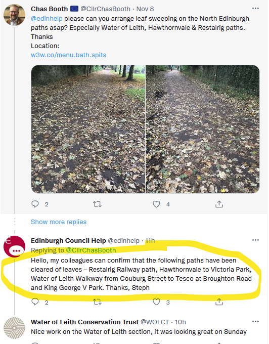 SpokesLothian's tweet photo. @SpokesPorty @M_Hartl @Edinburgh_CC @SustransScot #LeafClearing..

#WaterOfLeith #RoseburnPath #NorthEdinburghNetwork

👍Thank you @Edinburgh_CC @edinhelp @WOLCT @eusaactivities

@CyclingEdin @HalOsler @CllrWhyte @GavinKBarrie @maxmitchell91 @nigelbagshaw @susan4leithwalk @robm2 @james_dalgliesh @AMcNeeseMechan @TrinityCCouncil https://t.co/wrRDRYG6Mw