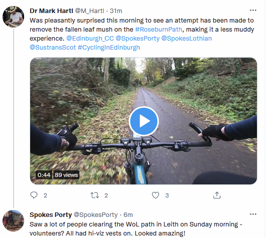 SpokesLothian's tweet photo. @SpokesPorty @M_Hartl @Edinburgh_CC @SustransScot #LeafClearing..

#WaterOfLeith #RoseburnPath #NorthEdinburghNetwork

👍Thank you @Edinburgh_CC @edinhelp @WOLCT @eusaactivities

@CyclingEdin @HalOsler @CllrWhyte @GavinKBarrie @maxmitchell91 @nigelbagshaw @susan4leithwalk @robm2 @james_dalgliesh @AMcNeeseMechan @TrinityCCouncil https://t.co/wrRDRYG6Mw