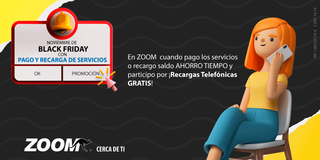 ZOOMenLinea's tweet photo. En este #BlackFridayConZOOM por cada recarga o pago de servicios que realices en nuestras oficinas, hasta el 3 de diciembre de 2021, estarás participando por una recarga telefónica.

¡Utiliza nuestro servicio y gana!

#PagodeServicios #Recargas #ZOOMred #BlackFriday https://t.co/XGuxAJGzAo