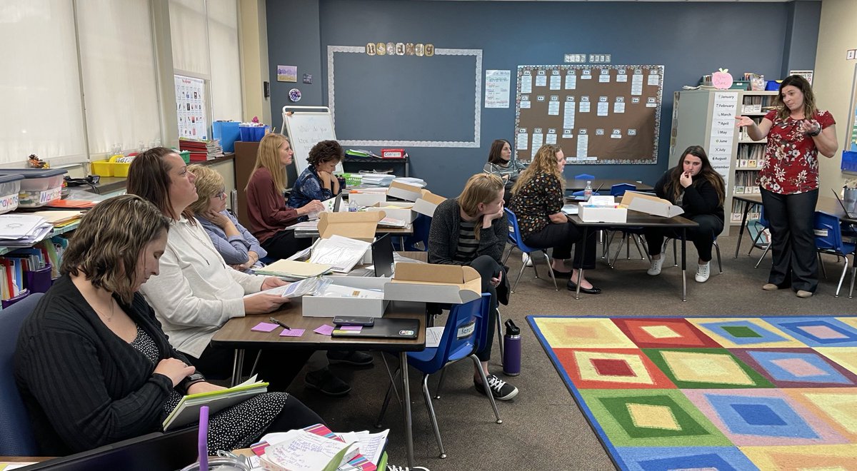 K-2 teachers are engaging in learning around work places and 3-5 teachers are discussing the importance of learning intentions and success criteria in differentiated literacy groups from our instructional coaches in professional development today. 💚🐾