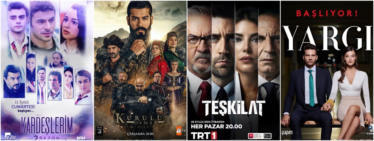 SeriesTurcasMex's tweet photo. Calificación semanal de las series más vistas en la TV 🇹🇷.

TOTAL:
1.#Kardeşlerim 10.20
2.#Kuruluş 10.05
3.#Teşkilat  8.56
4.#Yargı 8.40
5.#CamdakiKız 8.36
6.#AlparslanBüyükSelçuklu  7.52
7.#Sadakatsiz 7.48
8.#ArkaSokaklar 6.91
9.#YasakElma 6.60
10.#BirZamanlarÇukurova 6.53 https://t.co/udAAVLa3Du