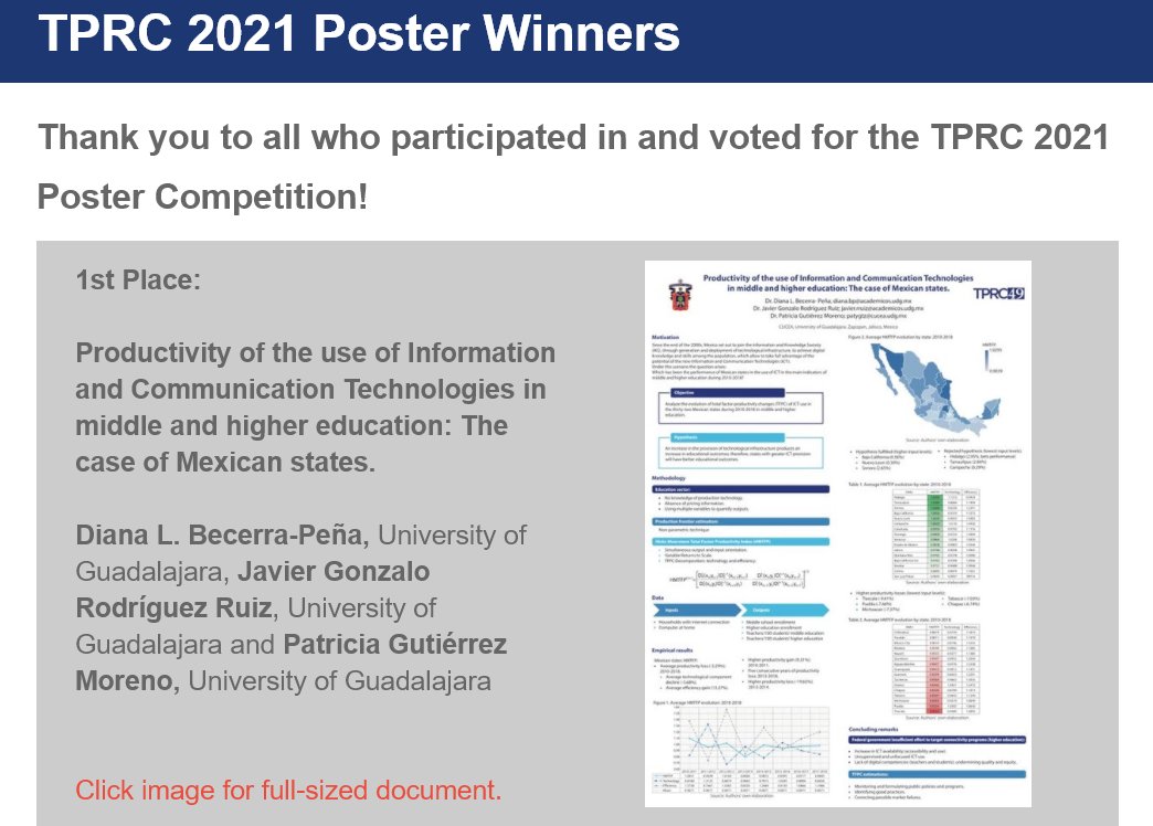 dianabep's tweet image. So glad to share we won #TPRC2021 poster competition: 1st Place. Thank you @TPRCtweets
#Productivity #ICT #highereducation 
Brief summary: cutt.ly/wTx4pzl