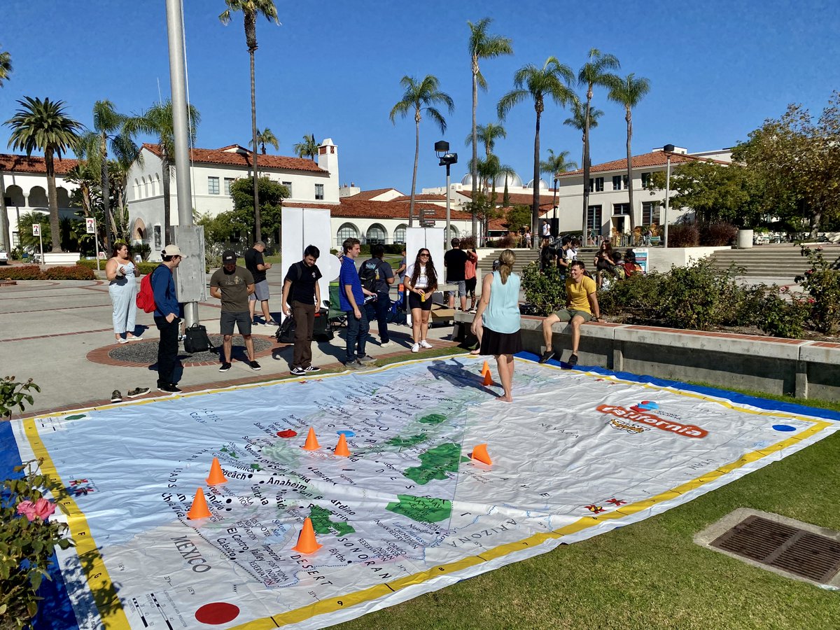 It's #GeoWeek ! Happening right now, we are outside Hepner Hall with our giant #California map, geography games and tons of prizes! Stop by and learn about the #Geography major at #SDSU We have many other activities planned for Geography Awareness Week 2021!