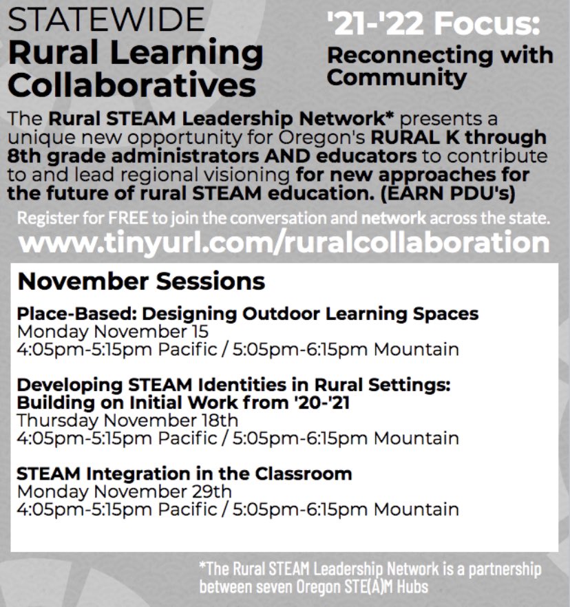 There are great PD options this week with the Rural Learning Collaboratives! <a href="/NGSS4Oregon/">Oregon Sci Project</a> #STEMeducation #stempd #professionallearning #placebasedlearning #outdooreducation