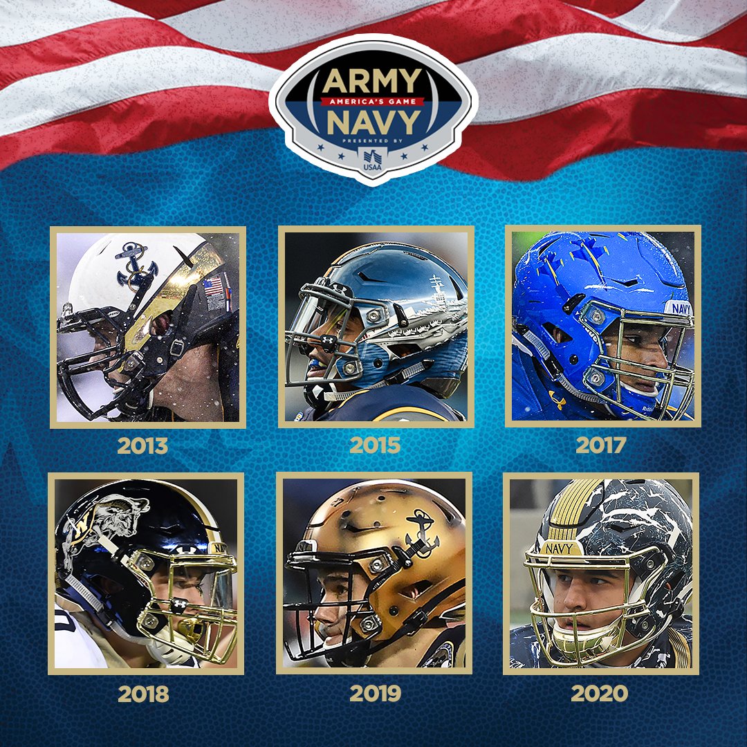 As we wait for @NavyFB to release its uniform for this year's game, the Mids have had some great helmets recently. It's hard to pick one, so which two are your favorites? # As we wait for @NavyFB to release its uniform for this year's game, the Mids have had some great helmets recently. It's hard to pick one, so which two are your favorites? #