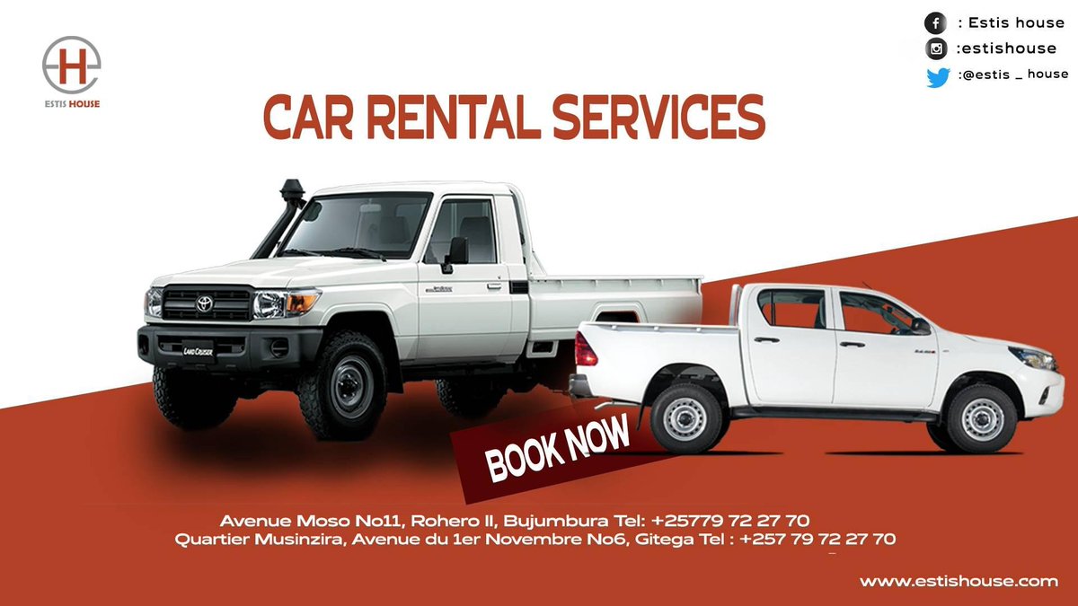 house_estis's tweet photo. The Toyota Hilux pick-up trick is a trusted &amp; practical vehicle for companies in Burundi. Rent yours at ESTIS HOUSE.
#Burundi https://t.co/kMsz2bVTZH