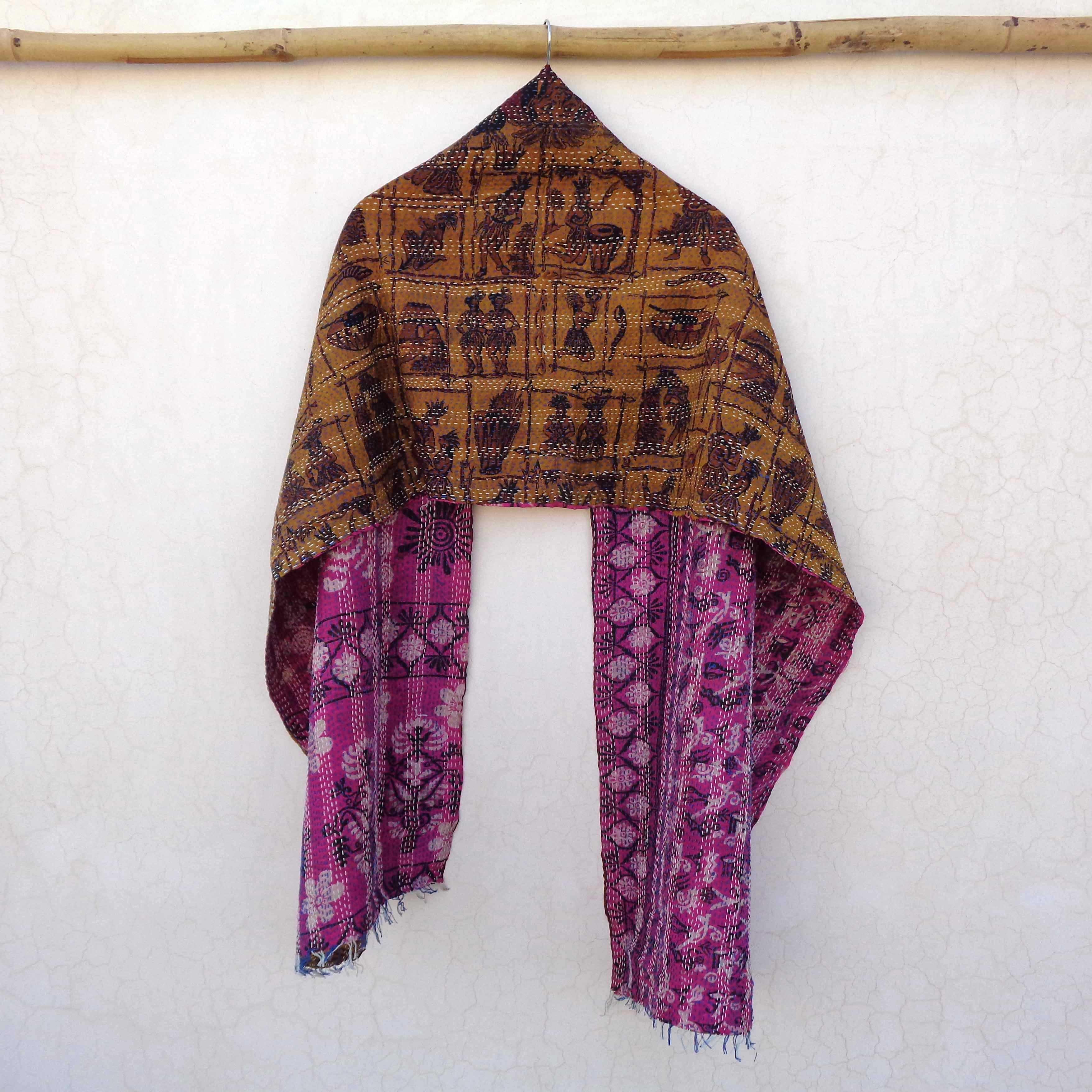 Silk Kantha Scarf Neck Wrap Stole veil Hand Quilted Women Bandanas headband  KS74