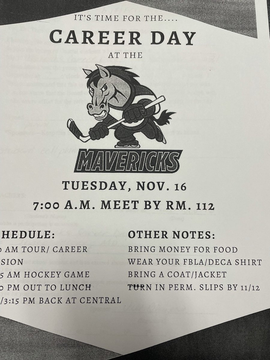 Tomorrow we leave to go watch the Mavericks! Meet by RM. 112 at 7:00 A.M. Don’t be late!