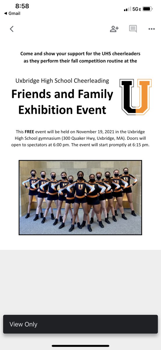 uxbridge_cheer's tweet photo. Our fall ‘21 routine exhibition is this Friday, !!! Come down to UHS and cheer us on so we can show off our routine for this season🤍  6pm in the gymnasium! come support! GO U!     🧡🖤🤍 https://t.co/beLRe31KkM