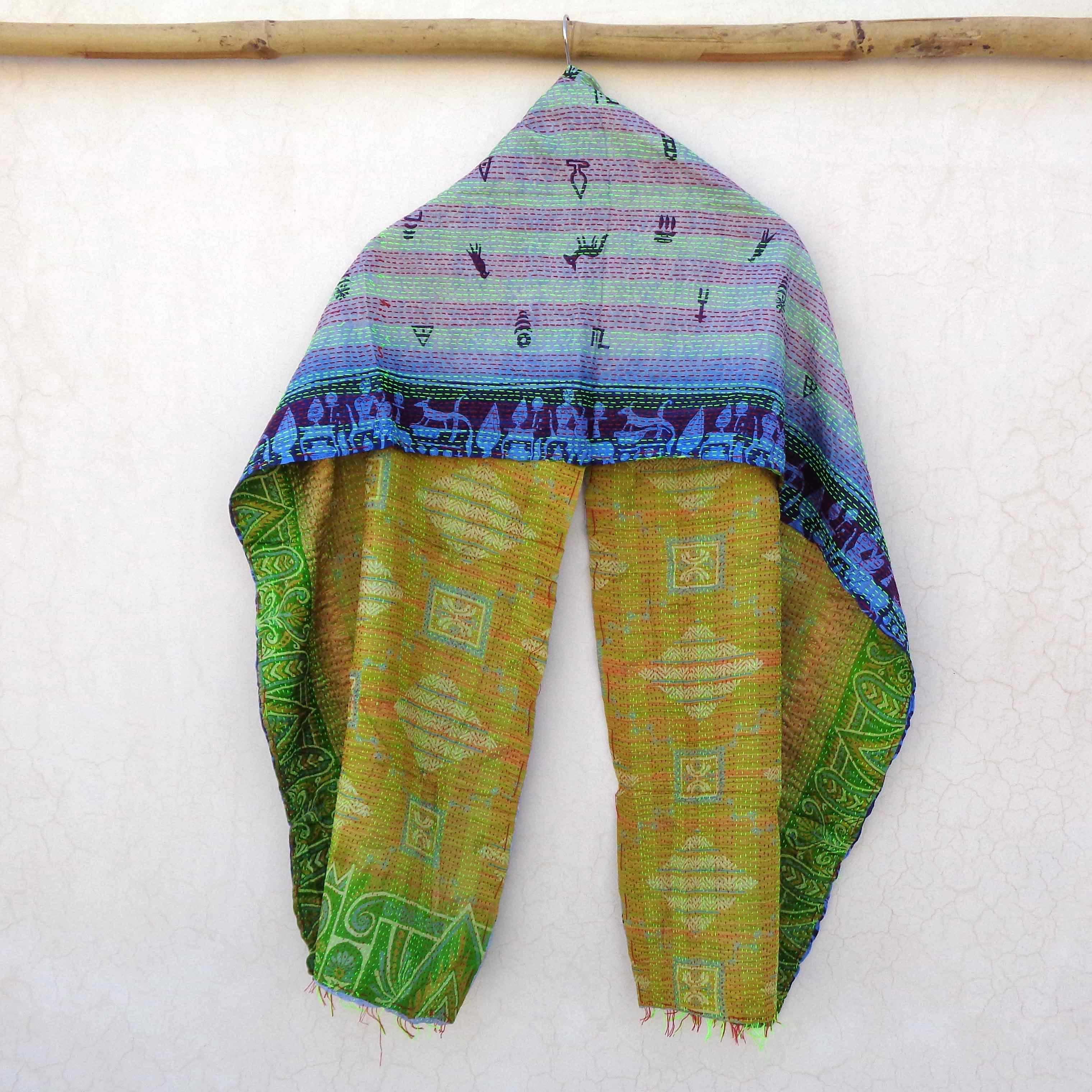 Silk Kantha Scarf Neck Wrap Stole veil Hand Quilted Women Shawl Stitched  KS81