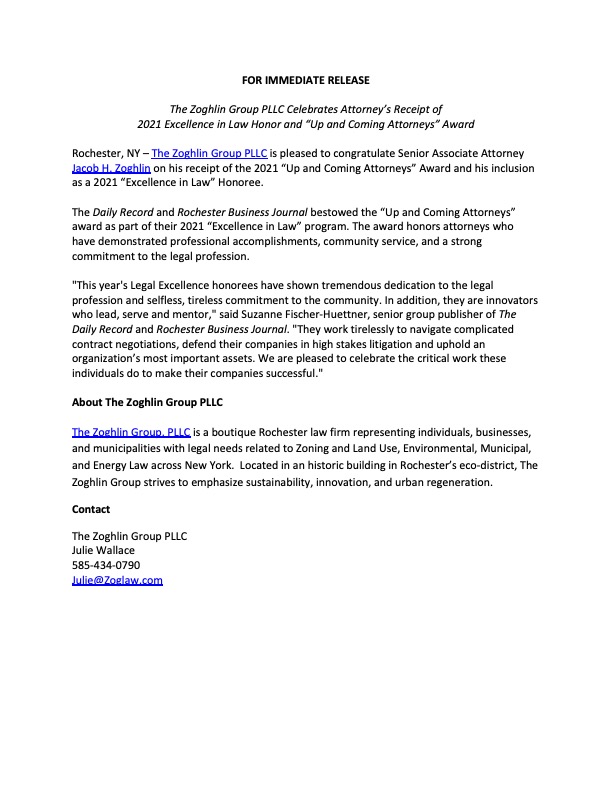 JZoghlin's tweet photo. I am thrilled to announce that I have received the 2021 “Up and Coming Attorneys” Award for “Excellence in Law” Honorees, presented by @TheDailyRecord and Rochester Business. 

Thank you for this recognition! #TDREvents #RochesterNY #Law #ExcellenceInLaw https://t.co/xSBXbog96N